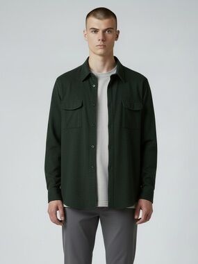 BAGUTTA Men’s Merino Wool Button-Up Shirt Jacket in Forest Green Size Large